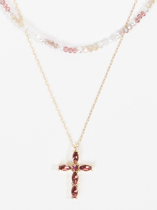 Layered Baguette Cross Beaded Choker - ARULA