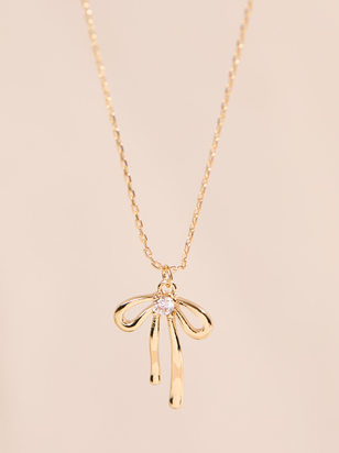 18K Gold Bow Charm Necklace - ARULA - 