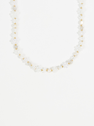 Flower Glass Seed Bead Pearl Choker Necklace - ARULA