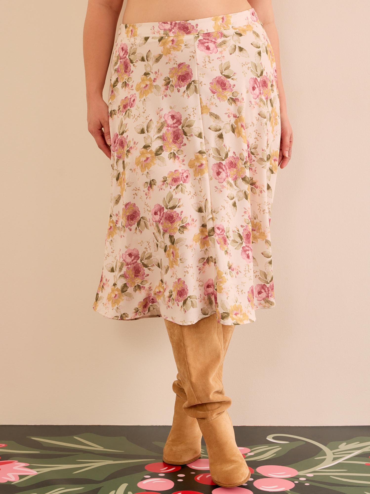 Ivory floral midi skirt shop