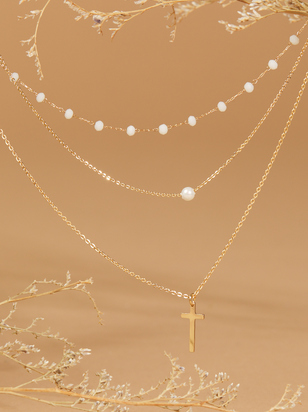 Dainty Glass Bead Pendant Layered Necklace - ARULA