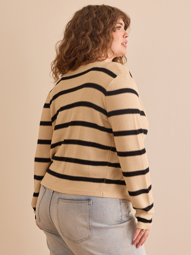 Emery Tie Front Striped Cardigan in Cream Black Arula