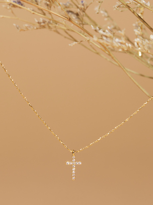 18K Gold Dipped Cross Charm Choker Necklace - ARULA