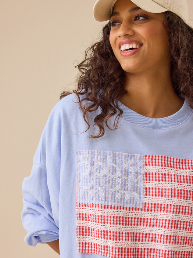 Embroidered Flag Sweatshirt Detail 3 - ARULA