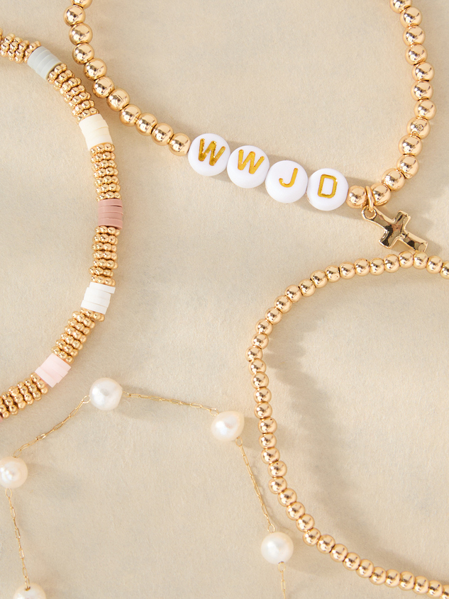 WWJD Stretch Beaded Bracelet Set Detail 3 - ARULA