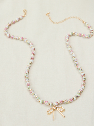 Beaded Bow Pendant Necklace - ARULA - 