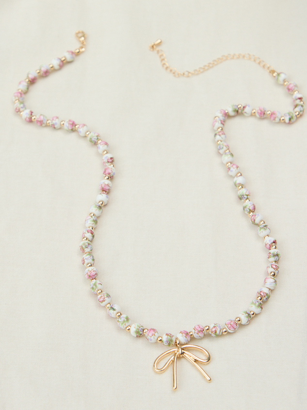 Beaded Bow Pendant Necklace - ARULA