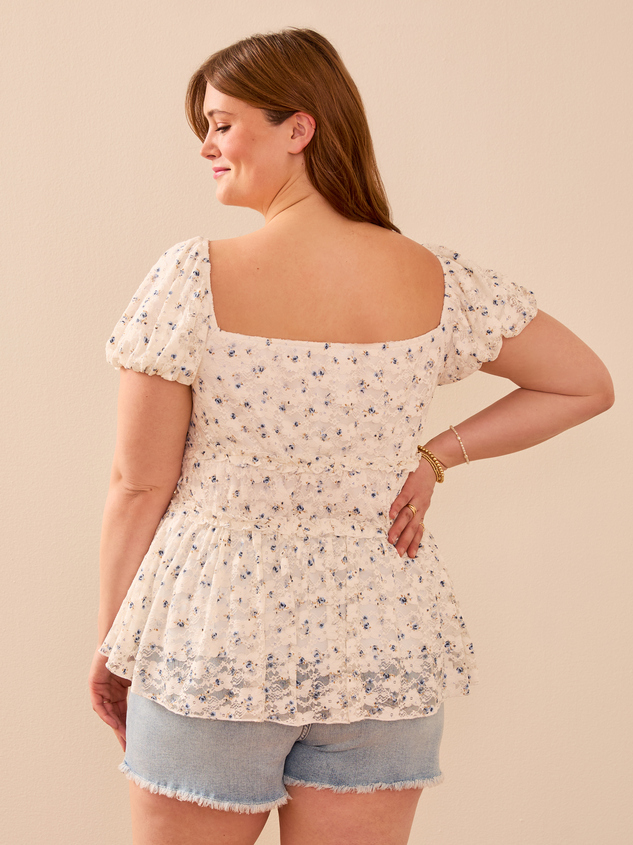 Rylie Printed Lace Babydoll Top Detail 6 - ARULA