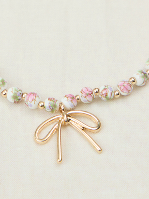 Beaded Bow Pendant Necklace - ARULA