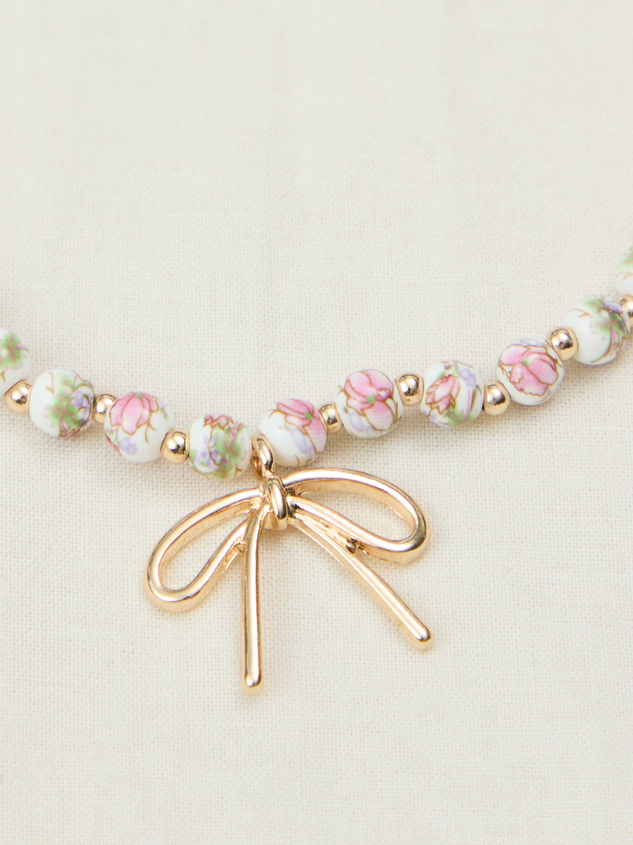 Beaded Bow Pendant Necklace Detail 2 - ARULA