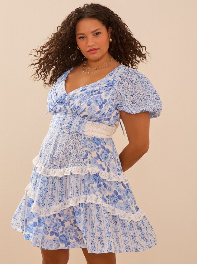 Aderny Patchwork Floral Mini Dress Detail 2 - ARULA