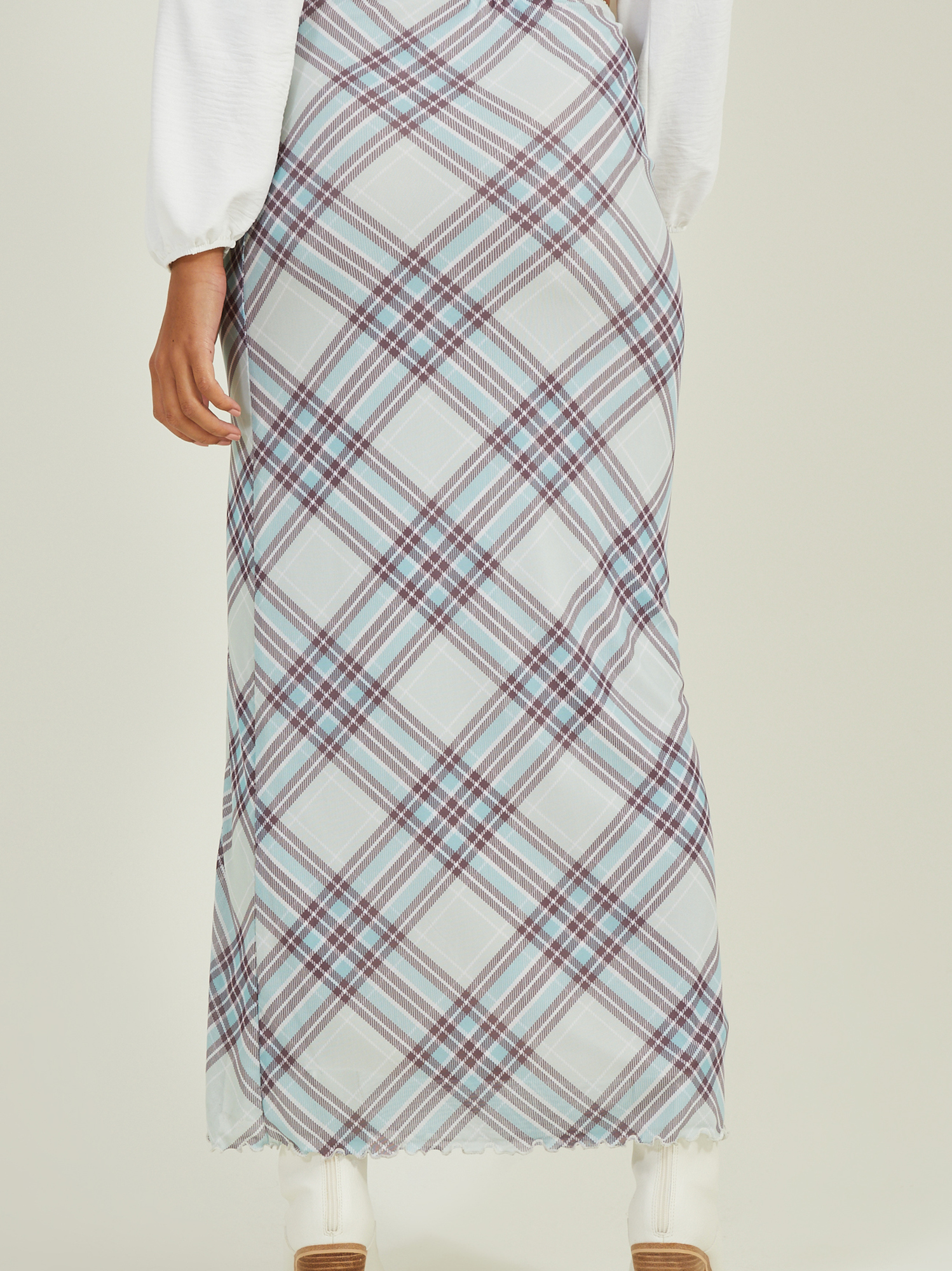 Plaid Mesh Maxi Skirt in Green Altar d State