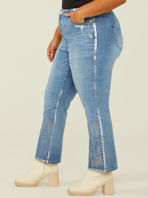 Metallic Brushed Straight Jeans Detail 5 - ARULA