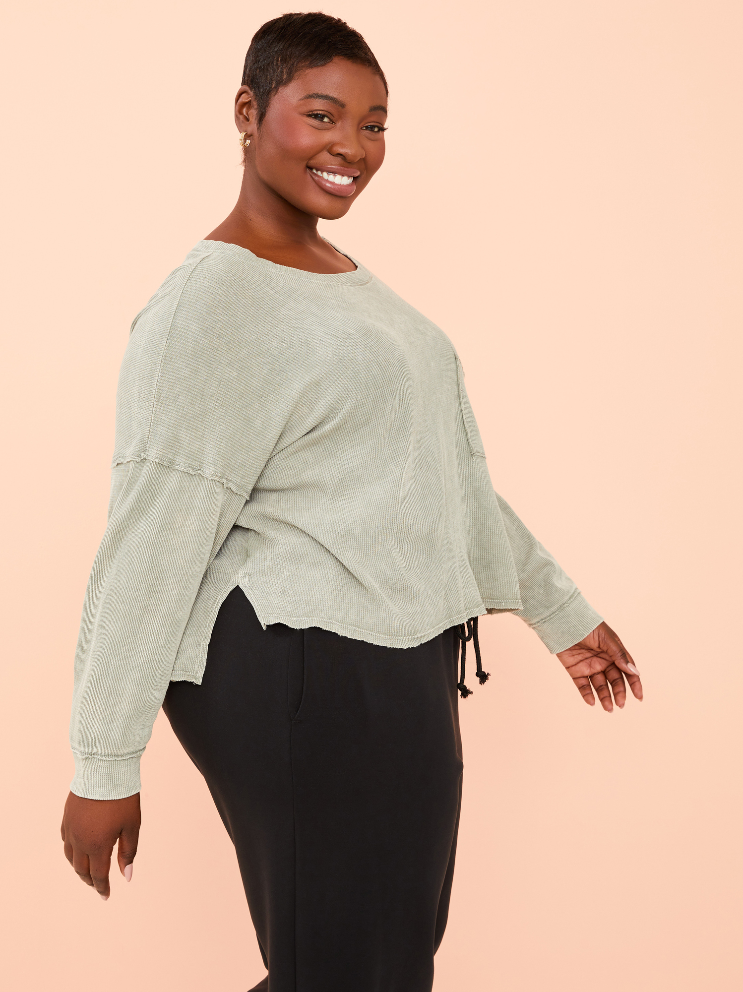 Off the shoulder waffle knit sale top
