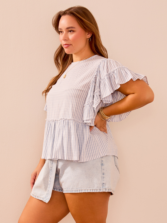 Delilah Striped Flutter Sleeve Top Detail 5 - ARULA