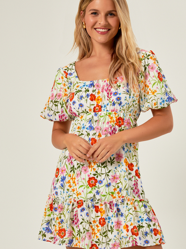 Zoey Floral Puff Sleeve Dress Detail 2 - ARULA