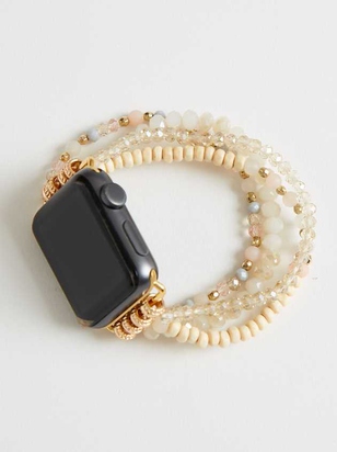 Beaded Smart Watch Band - White - ARULA