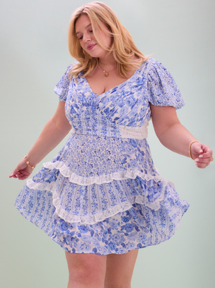 Aderny Patchwork Floral Mini Dress - ARULA - 