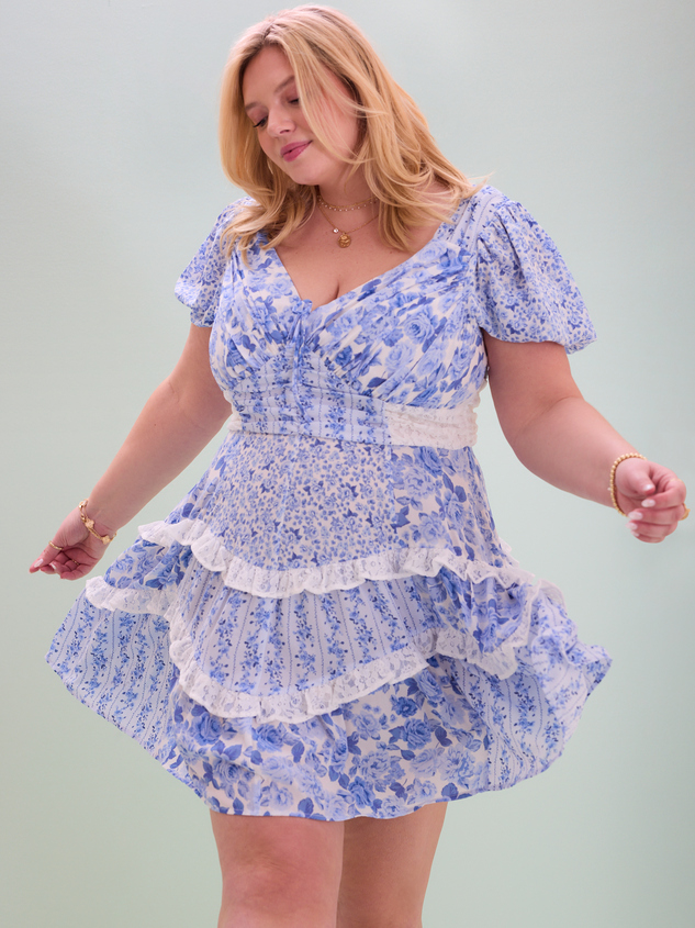 Aderny Patchwork Floral Mini Dress Detail 7 - ARULA