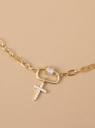 Stainless Steel Crystal Cross Chain Necklace - ARULA - 