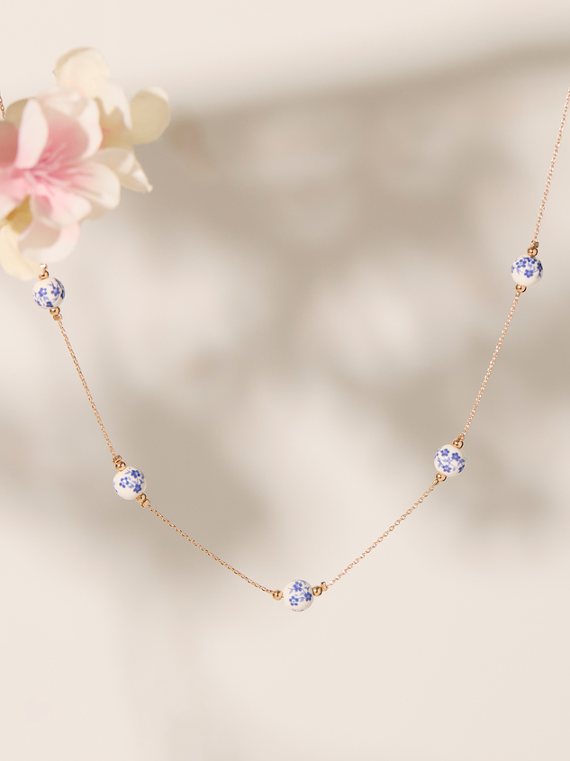 Painted Blue Bead Station Necklace - ARULA