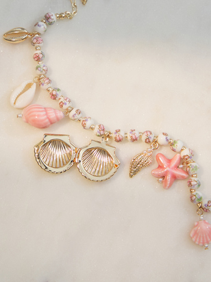 Painted Bead Coastal Shell Charm Necklace - ARULA