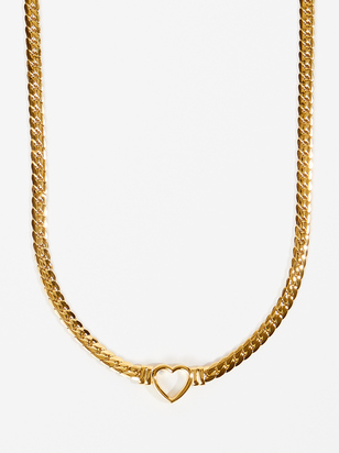 Stainless Steel Heart Curb Chain Choker Necklace - ARULA