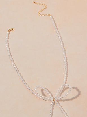 Pearl Bow Beaded Choker Necklace - ARULA