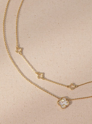 18K Gold Double Layer Clover Necklace - ARULA