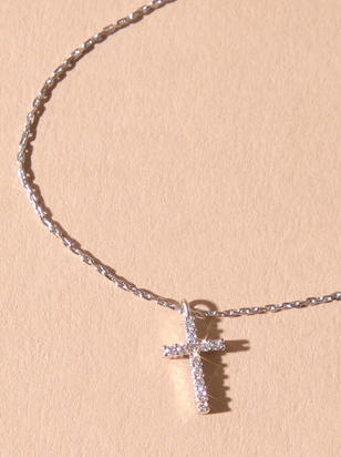 18K White Gold Dipped Cross Charm Choker Necklace - ARULA - 