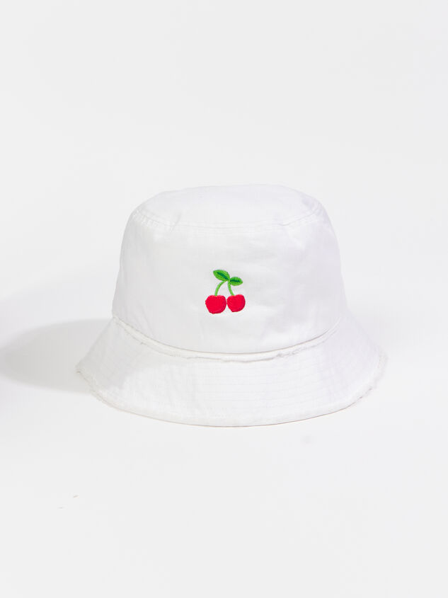 Embroidered Cherry Bucket Hat Detail 1 - ARULA