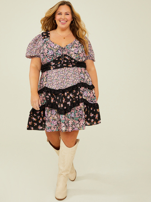 Aderny Patchwork Floral Dress - ARULA