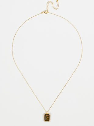 Rhinestone Lined Monogram Pendant Necklace - E - ARULA