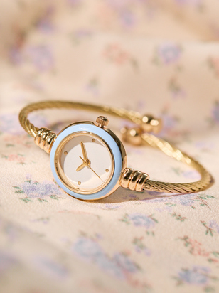Blue Enamel Twisted Cuff Round Face Watch - ARULA - 