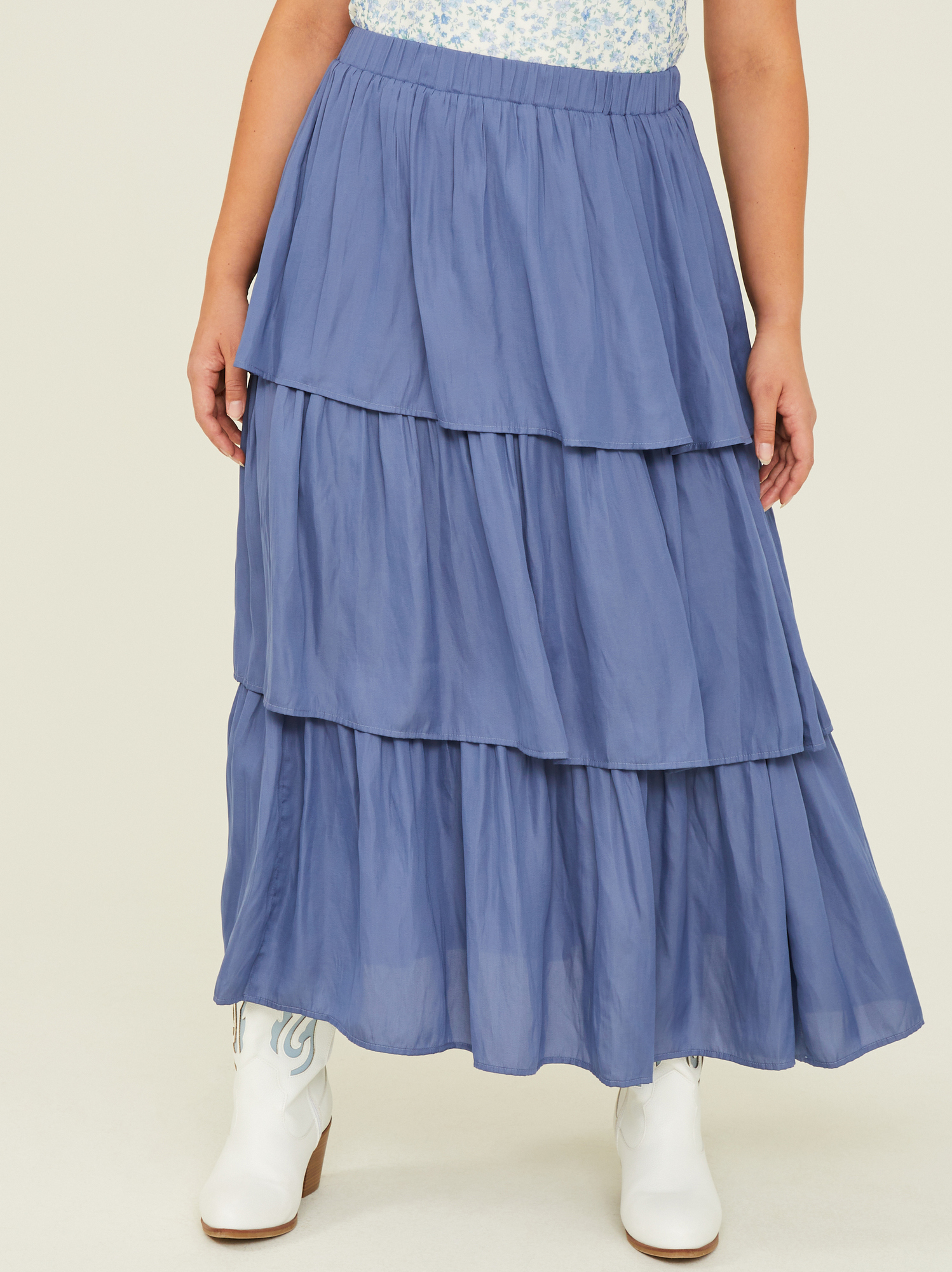 Tiered ruffle maxi skirt blue discount