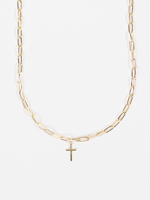 Paperclip Chain Cross Pendant Necklace - ARULA
