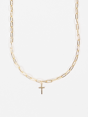 Paperclip Chain Cross Pendant Necklace - ARULA