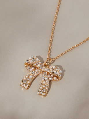 Pearl Encrusted Bow Necklace - ARULA