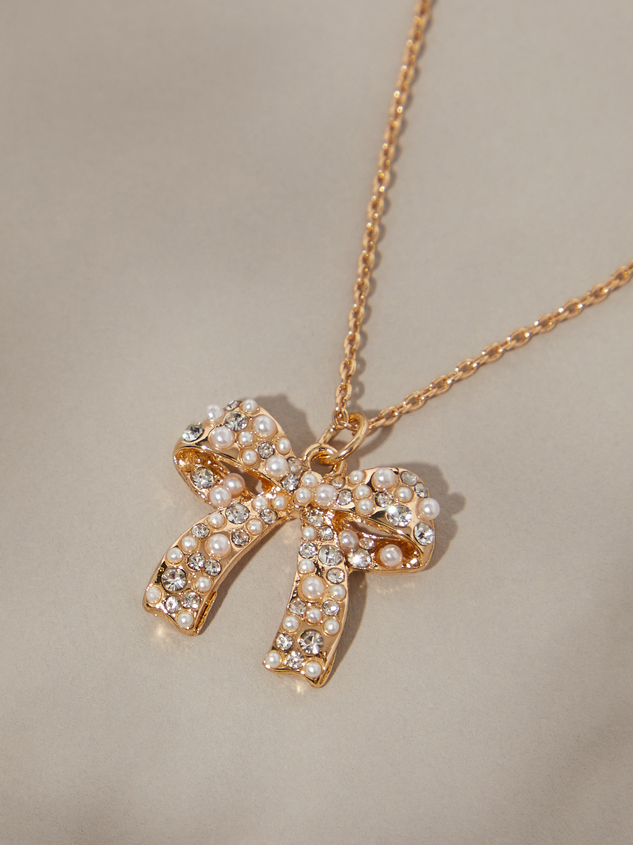 Pearl Encrusted Bow Necklace - ARULA