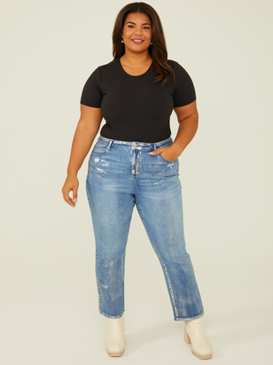 Metallic Brushed Straight Jeans - ARULA
