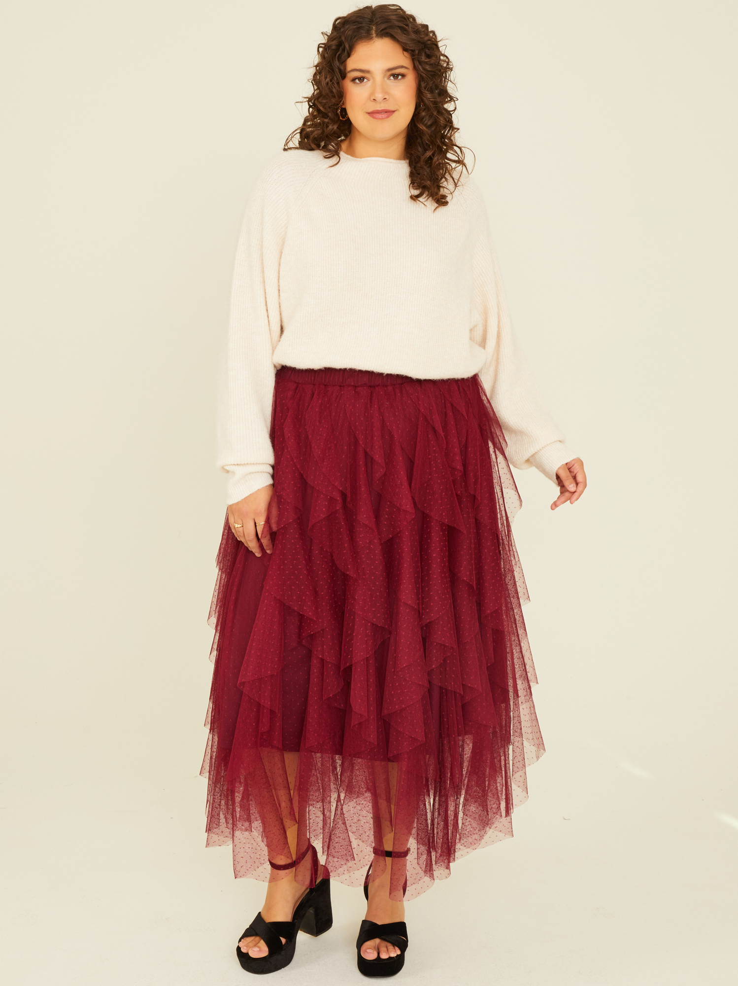 Burgundy tulle store maxi skirt