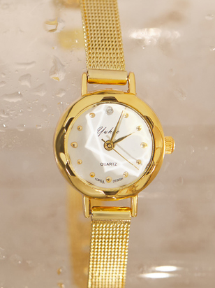 Round Face Gold Mesh Watch - ARULA - 