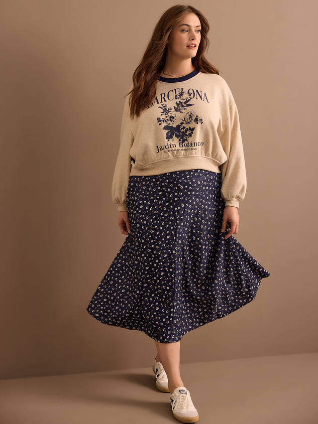 Bella Floral Midi Skirt in Navy Arula