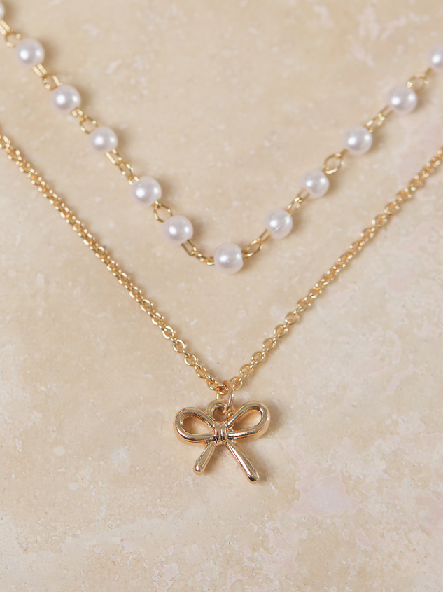 Bow Charm Pearl Layered Necklace - ARULA