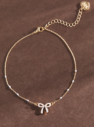 Enamel Bow Charm Anklet - ARULA - 