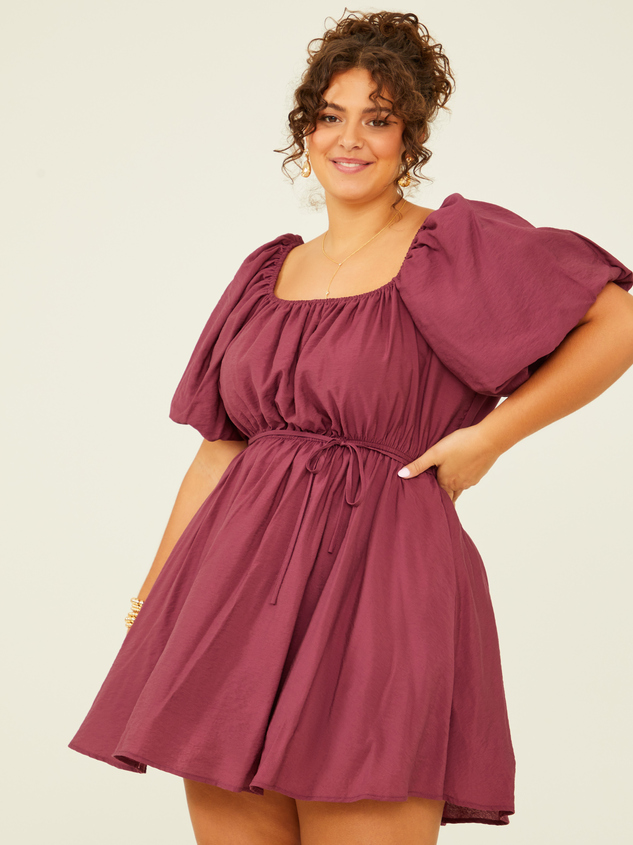 Florence Puff Sleeve Dress in Burgundy | Arula