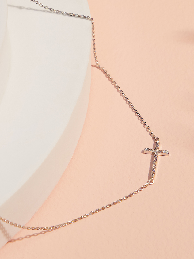 Rhinestone Cross Necklace Detail 2 - ARULA