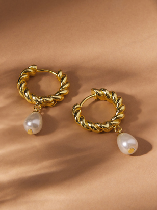 Twisted Hoop Pearl Earrings - ARULA