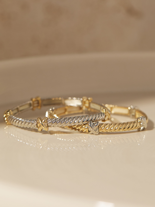 Mixed Metal Twisted Stretch Bracelet Pack Detail 2 - ARULA