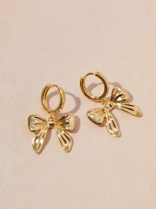 18K Gold Bow Mini Hoop Earrings - ARULA - 